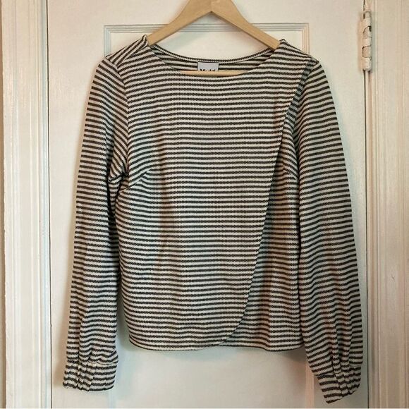 Madri Collection Nursing Crossover Sweater in Natural/Black Stripe Size Small - Picture 1 of 8